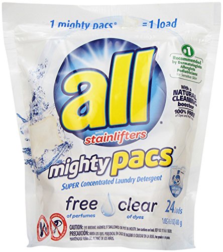 All Mighty Pacs Laundry Detergent, Free and Clear, 24 Count