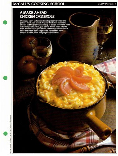 McCall's Cooking School Recipe Card: Main Dishes 14 - Baked Macaroni, Cheese And Chicken Casserole (Replacement McCall's Recipage or Recipe Card For 3-Ring Binders)