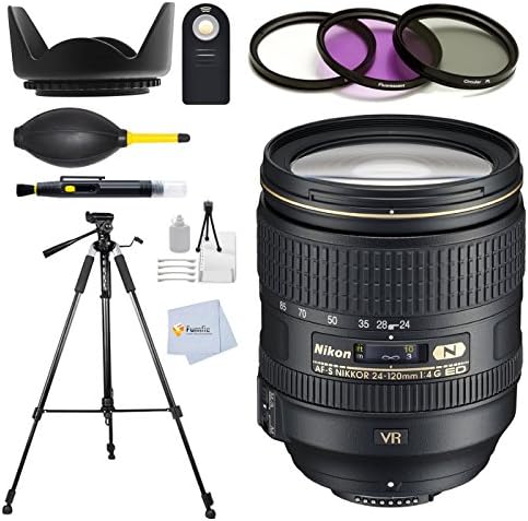 Nikon 24-120mm f/4G ED VR AF-S NIKKOR Lens (White Box) for Nikon D3100, D3200, D5100, D5200, D7000, D7100, D90 FX D3X, D4, D600, D800, D800E Digital SLR Cameras + 72" Tripod + 3 Pc. Filter Kit + Remote & more