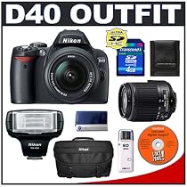 Nikon D40 6.1MP Digital SLR Camera + Nikon 18-55mm AF-S Lens + Nikon 55-200mm ED AF-S Lens + Nikon SB-400 AF Speedlight Flash + Transcend 4GB SDHC SecureDigital Card + USB Card Reader + Nikon SLR Gadget Bag