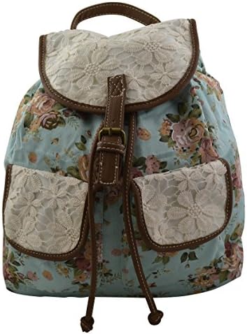 Fashion Girls Women's Floral Print and Lace Cut Casual Canvas Backpack