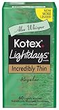 Kotex Lightdays Incredibly Thin Aloe Scented Pantiliners, 60 Count, (Case of 12)