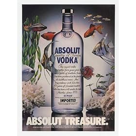 1986 Absolut Treasure Vodka Bottle Fish Print Ad (21793)