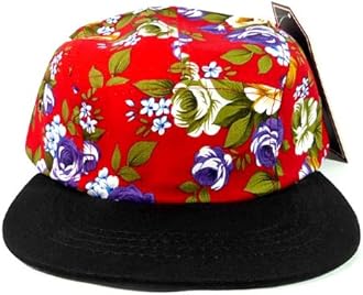 Junior Kids 5 Panel Camp Hats Fashion - Children Floral Caps 14 - Red Crown