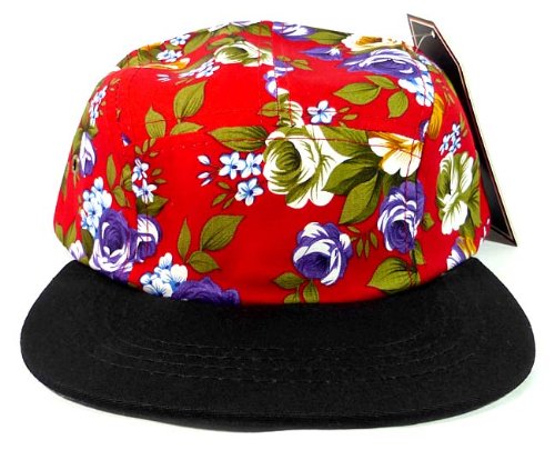 Junior Kids 5 Panel Camp Hats Fashion - Children Floral Caps 14 - Red Crown
