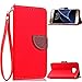 FLYEE Samsung Galaxy S7 Case Wallet Leaf Magnetic Snap Ultra Slim Lightweight PU Flip Cover with Wrist Strap for 5.1 Inch S7 Red