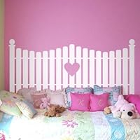 Picket Fence Vinyl Wall Art Decal with Heart Cutout and 2 Posts - Makes a Great Faux Headboard