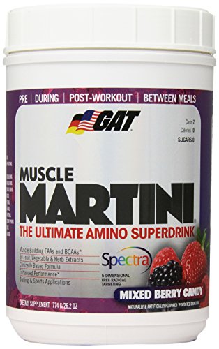 GAT Muscle Martini, The Ultimate Amino Super Drink with 30 Fruit and Vegetable Extracts, Mixed Berry Candy, 774 Gram