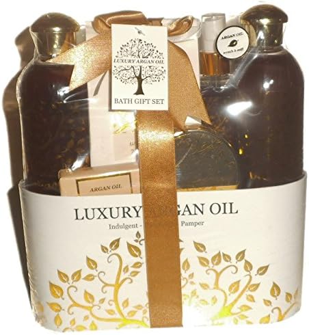 Argan Oil Luxury Bath Spa Gift Set. Shower Gel, Bubble Bath, Body Mist, Body Scrub, Bath Salts & Soap
