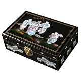 Handmade Mother Of Pearl, Black Lacquer & Gold Jewelry Box With Mirror - Imperial Chinese Courtiers