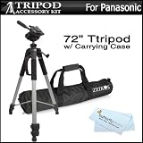 Pro 72″ Super Strong Tripod With Deluxe Soft Carrying Case For Panasonic HDC-HS900, HDC-SD40, HDC-SD80, HDC-SD800, HDC-SD90, HDC-TM41, HDC-TM80, HDC-TM90, HDC-TM900 SDR-T70, SDR-S70, SDR-H100, HDC-HS80 High Definition Camcorder