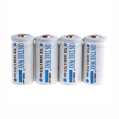 ON THE WAY®4 Pcs 16340 1000mAh 3.7V CR123A Protected Rechargeable Batteries