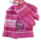 Sanrio Fuschia Hula Girl Hello Kitty Winter Set (2pc) - Hello Kitty Beanie and Mittens