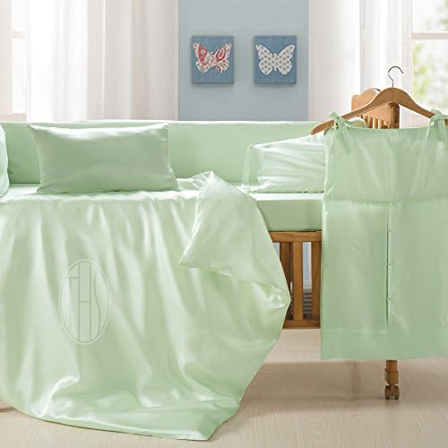 Taihu Snow 13 pcs Mulberry Silk Baby Crib Nursery Bedding Set, Green