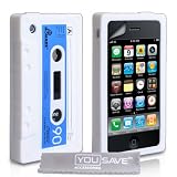 Yousave Accessories TM Stilvoll Wei� Und Blau Retro Kassette Silikon Gel Schutzh�lle F�r Das Apple iPhone 3 / 3G / 3GS Mit Displayschutz Film Und Graues Micro Faser Poliertuchvon "Yousave"