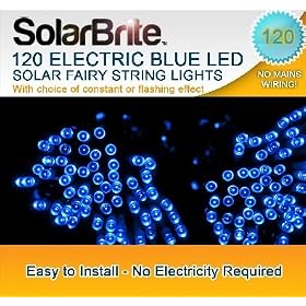 Solar Brite Deluxe BLUE Solar Fairy Lights 120 LED Super Bright Decorative String, choice of light effect. Ideal for Trees, Gardens, Parties & More...