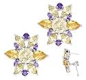 Multi-Gemstone C.Z. Flower Cluster Earrings Costume Jewelry