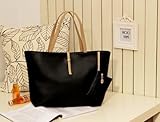 Classic Fashion Leather Tote Bags with Coin Wallet (Black)
