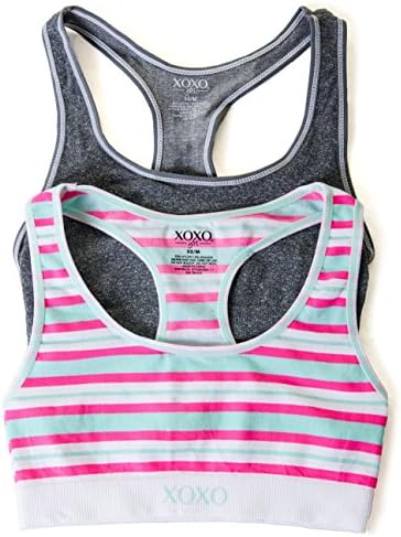XOXO Girl 2 Pack Seamless Girls Sports Bra Training Bras (32 (M), Aqua Pink Stripe)