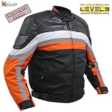 Men's Armored Motorcycle Black and Orange Tri-Tex Fabric With Leather Trim Jackets