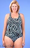 Beach Belle Chlorine Resistant Swirl Dots Racerback One Piece Swimsuit - Plus Size Swimsuit Plus Size Swimsuit