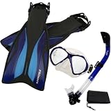 PROMATE Deluxe Snorkeling Gear Scuba Diving Fins Mask Dry Snorkel Set - Blue - MLXL