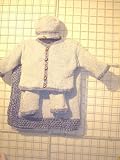 Cpk95bk, Knitted on Hand Knitting Machine Blue Chenille Hand Crochet Finish with Denim Chenille Boys Cardigan Pant Hat Set with Brown Football Buttons and Matching Blanket