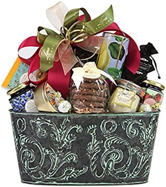 Lina Epicure Cambridge Metal Oval Embossed Green Wash Gourmet Gift Basket Large