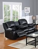 Master Black Leather Reclining Motion Sofa W/ Drop Down Table