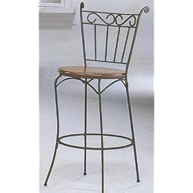Traditional Wrought Iron Bar Stool/stools in Mirage Style Wood Seat (Set of 2)
