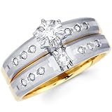 14k Two-Tone White and Yellow Gold Women's Engagement Ring Wedding Band Bridal Wedding Set (0.31 ctw,. GH Color, SI Clarity)