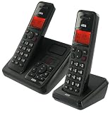 AEG Eole 1425 Duo Schnurloses Eco Logic Telefon mit zusätzlichem Mobilzeit inkl. Anrufbeantworter schwarz