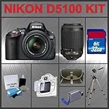 IMAGE OF Nikon D5100 SLR 16.2MP Digital Camera with 18-55mm II AF-S DX Lens + Nikon AF-S DX VR Zoom-Nikkor 55-200mm f/4-5.6G IF-ED Lens Huge Accessories Package Including 32gb SDHC Memory Card + Hi-Speed SD Card Reader + 53'' Tripod + LCD / Lens Cleaner Kit + Carrying Case + LCD Screen Protectors Kit
