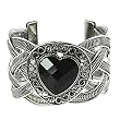 Silvertone Casting Black Faceted Heart Cuff Fashion Bracelet