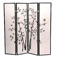 4 Panel Black Bamboo Print Oriental Shoji Screen / Room Divider