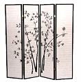 4 Panel Black Bamboo Print Oriental Shoji Screen / Room Divider