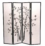4 Panel Black Bamboo Print Oriental Shoji Screen / Room Divider