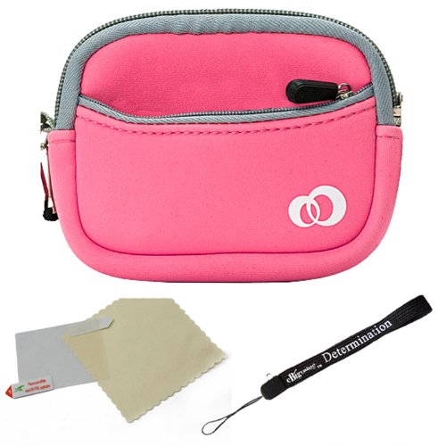 Baby Pink - Grey Trim Slim Protective Soft Neoprene Cover Carrying Case Sleeve with Extra Pocket for Olympus FE-4050 FE-5040 FE-5050 Stylus-5010 Stylus-7040 Stylus-7050 Stylus-9000 Stylus Tough-3000 Stylus Touch 6020 Stylus Touch-8010 Point and Shoot Digital Camera + Includes Pink 6 Inch Mini Tripod + Includes a anti glare screen protector, will protect from any small scratches and dirt