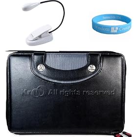 Amazon Kindle 2 Package:Black Leather Carrying Case for Amazon Kindle 2 + Amazon Kindle 2 Clip-On Light + Courage*Wisdom Wristband (Amazon Kindle not included)