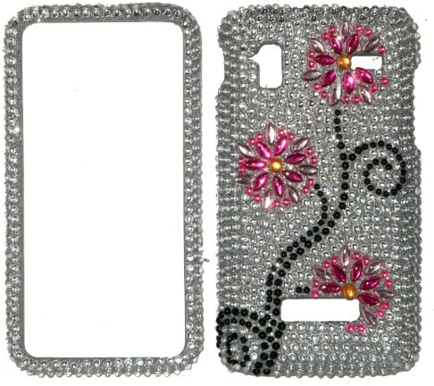 Samsung i927 Captivate Glide Silver Pink Vine Daisy Bling Gem Jewel HARD Case Skin Cover