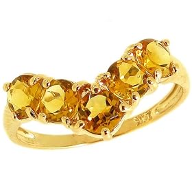 Buy 14K Yellow or White Gold Round Gemstone Chevron-Patterned Stackable Ring-Citrine-full, half sizes...