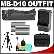 Nikon MB-D10 Battery Grip for D300, D300s & D700 Digital SLR Cameras + (2) Spare EN-EL3e Lithium-Ion Battery Packs + Nikon SLR Case/Bag + Deluxe Tripod + Battery Charger