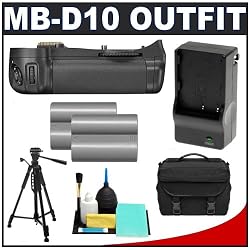 Nikon MB-D10 Battery Grip for D300, D300s & D700 Digital SLR Cameras + (2) Spare EN-EL3e Lithium-Ion Battery Packs + Nikon SLR Case/Bag + Deluxe Tripod + Battery Charger