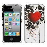 Apple iPhone 4S Heart and Black Leaves on Silver Protector Faceplate