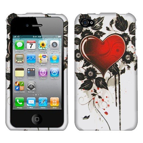 Apple iPhone 4S Heart and Black Leaves on Silver Protector Faceplate Apple iPhone 4S Heart and Black Leaves on Silver Protector Faceplate