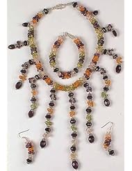 Gemstone Beaded Necklace with Matching Earrings And Bracelet Set(Amethyst, Peridot, Carnelian, Citri