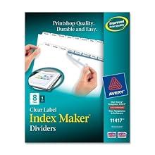Avery Index Maker White Dividers, 8-Tab, Laser/Ink Jet, 3-Hole, Letter Size (8.5 x 11), Clear, 8 per Set (11417 )