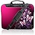 TaylorHe 15.6 inch 15 inch 16 inch Hard Wearing Nylon Laptop Carry Case Colourful Laptop Shoulder Bag with Patterns, Side Pockets Handles and Detachable Strap Pink Butterflies