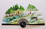 Asian Wall Fans/Oil Paintings - 20 x 39 Boys and Water Buffalo - WFA37