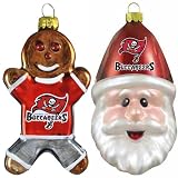 NFL Tampa Bay Buccaneers Blown Glass Gingerbread Man & Santa Cap Ornament 2-Pack
